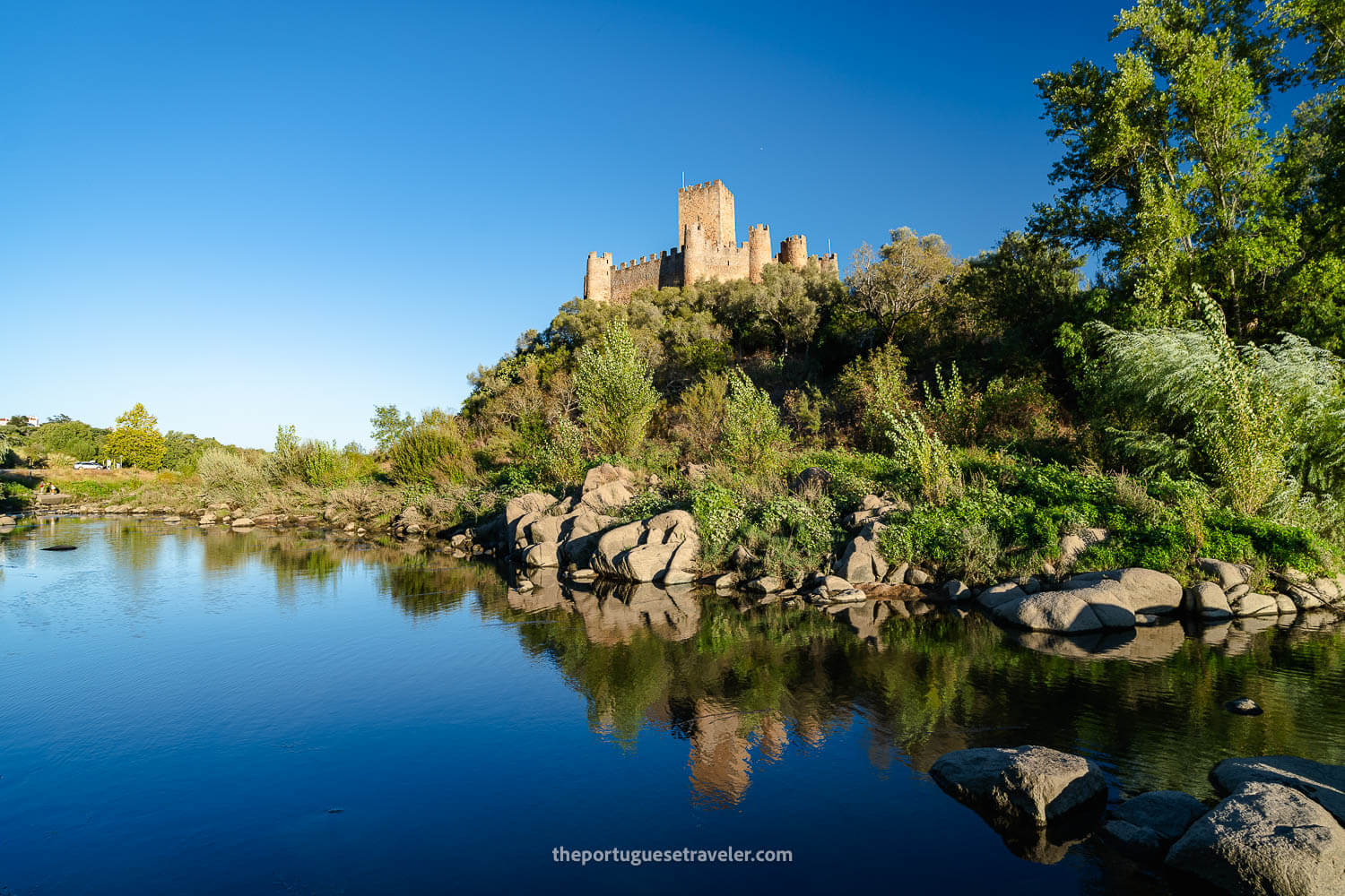 The beautiful reflections of the templar Castle on the Tagus River