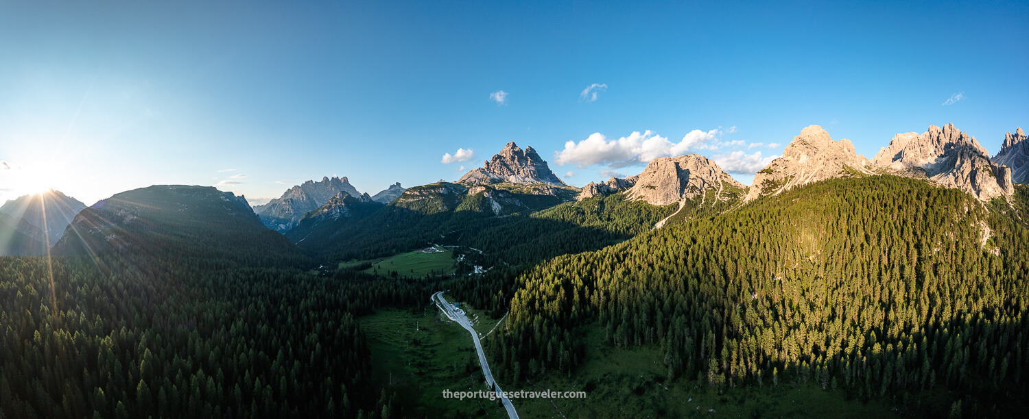 Panorama of the Tre Cime di Lavaredo mountains in the Dolomites