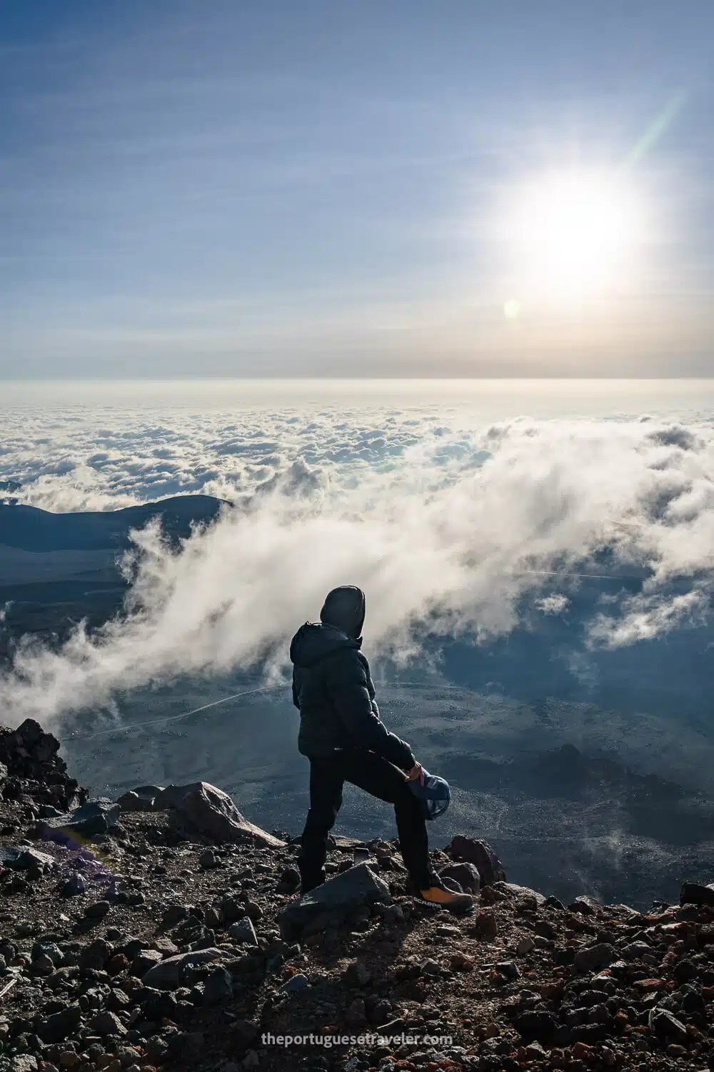 Posing for the cloud inversion at Chimborazo High Camp