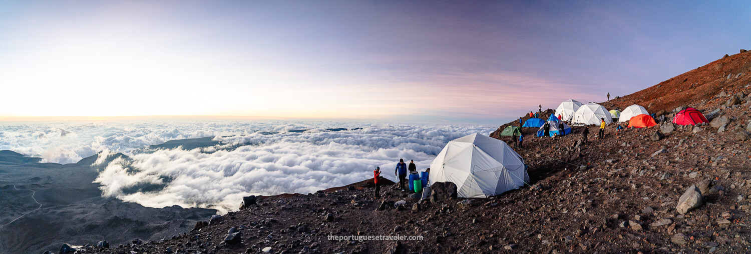 A panorama of the blue hour at high camp