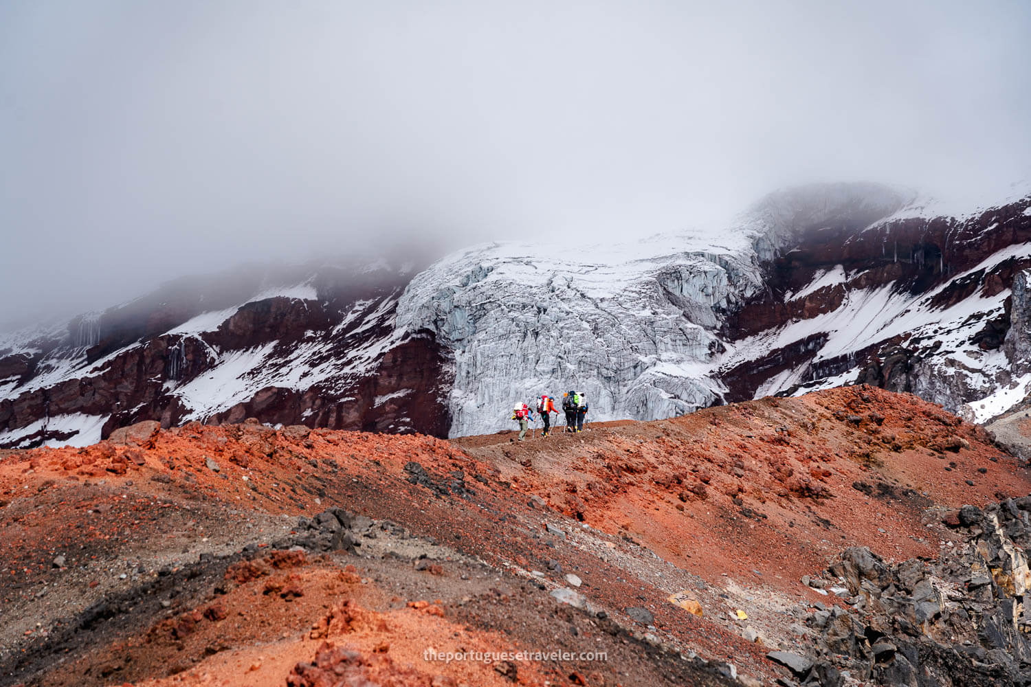 The glaciers of Chimborazo behind the climbers group