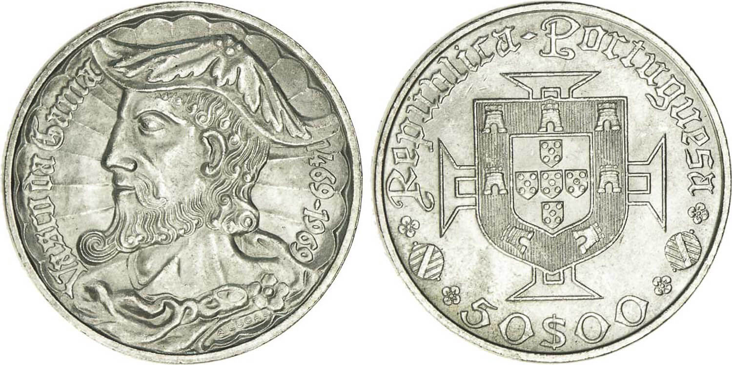 Portuguese coin from 1969 commemorating the 500th anniversary of Vasco da Gama's birth.