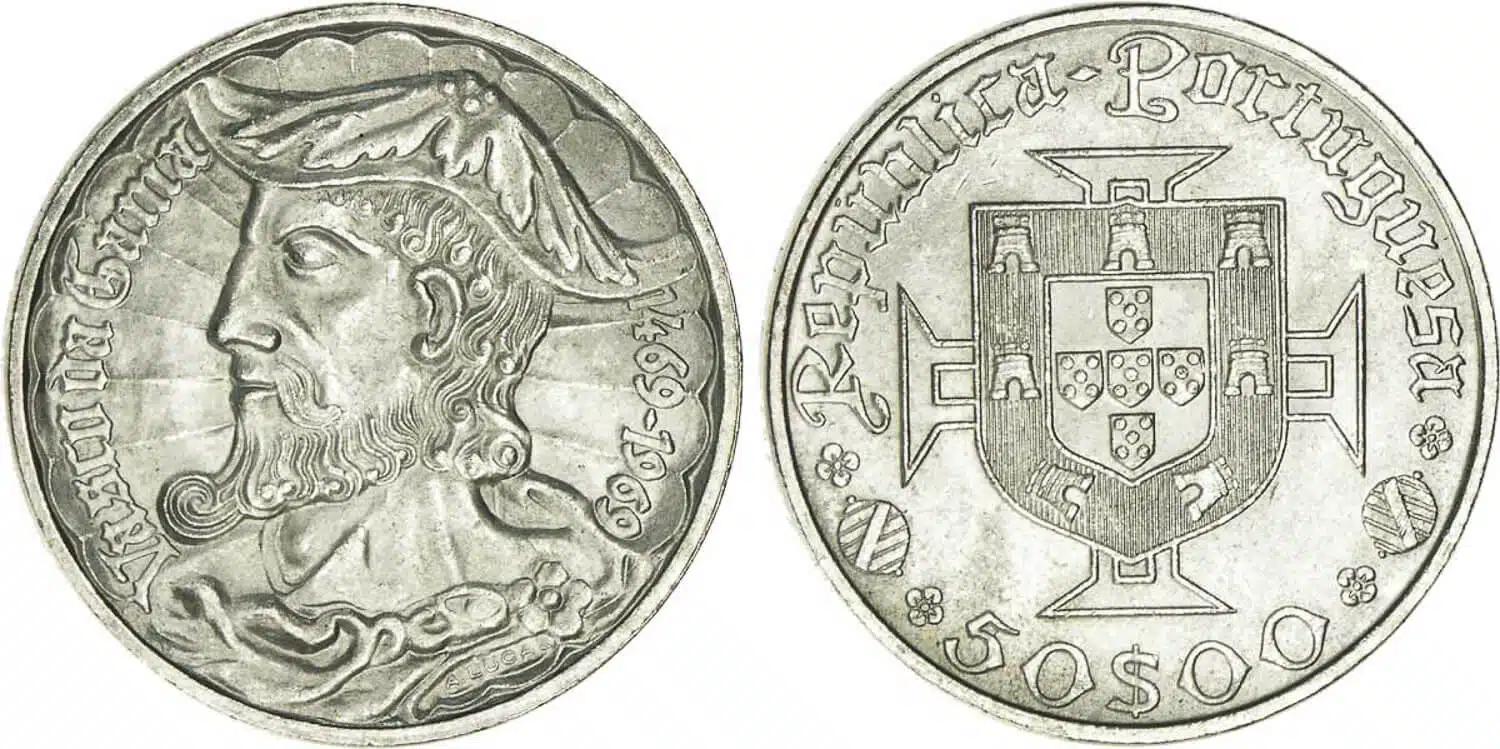 Portuguese coin from 1969 commemorating the 500th anniversary of Vasco da Gama's birth.