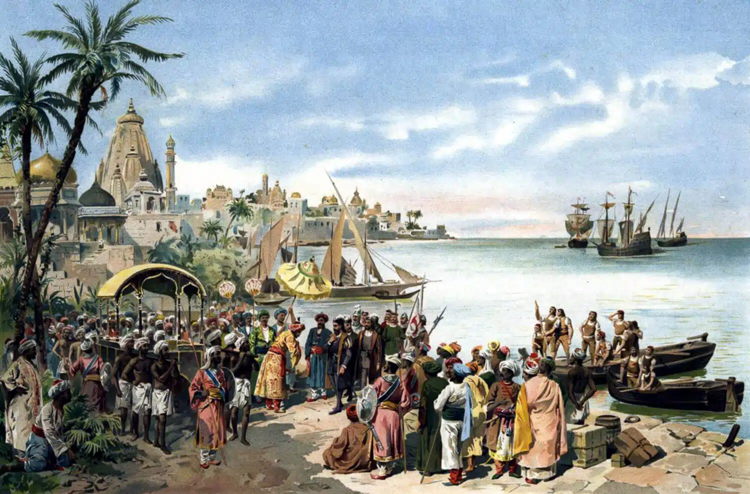 The arrival of Vasco da Gama at Calicut (Kozhikode), by Roque Gameiro, 1900.