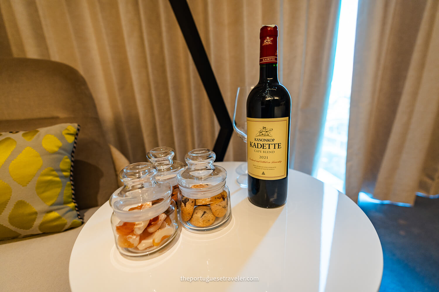 The wine and cookies treat at the hotel room