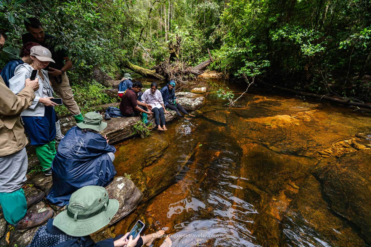 The group photographing the brave ones that put their feet first in the water