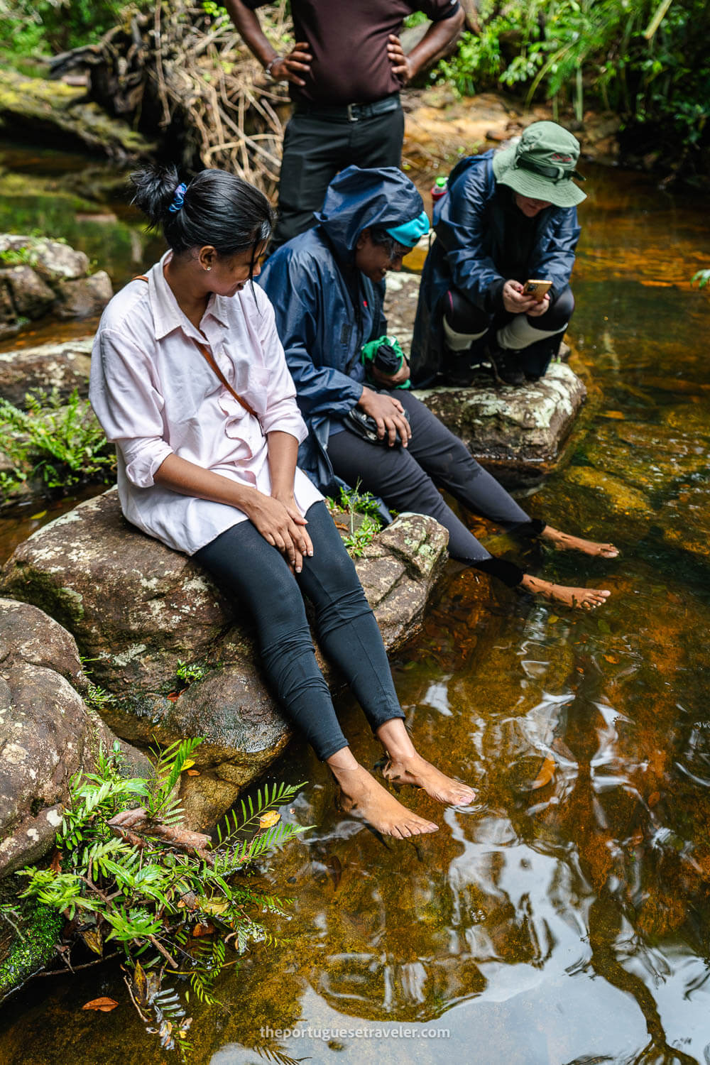 Dili and Sanduni at the Fish Spa Treatment, at the Sinharaja Forest Reserve