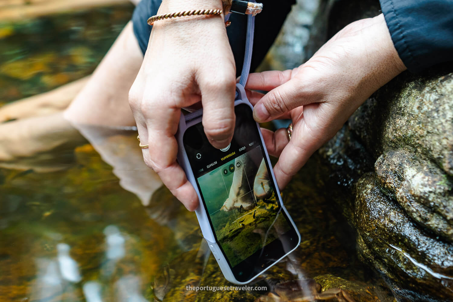 Ligia's photographing the fish underwater, at the Sinharaja Forest Reserve