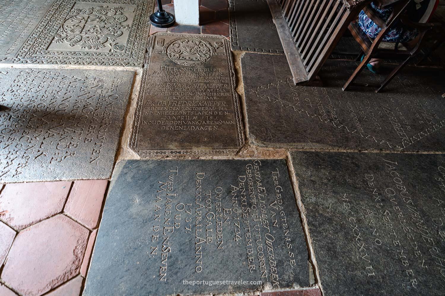 The gravestones inside the Dutch Reformed Church