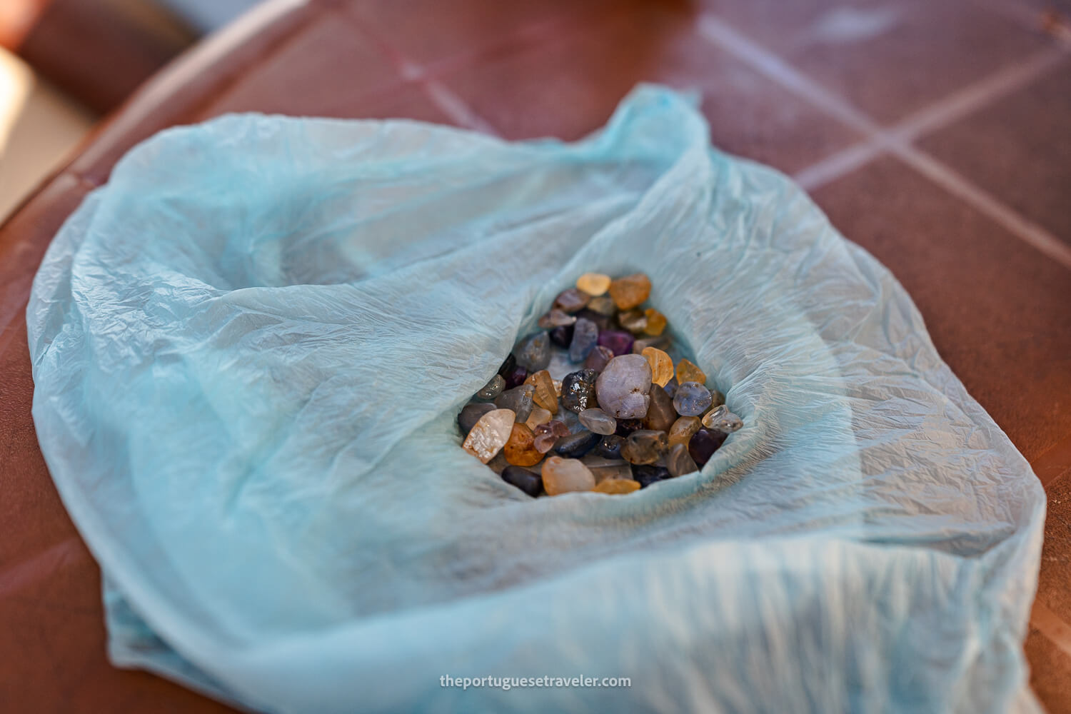 Some of the gems a vendor had in the market in Ratnapura