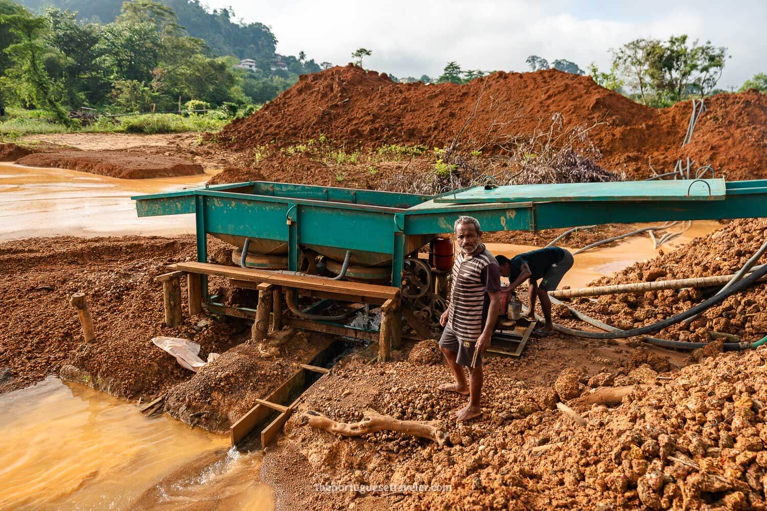 The miners working at the water-filtering station