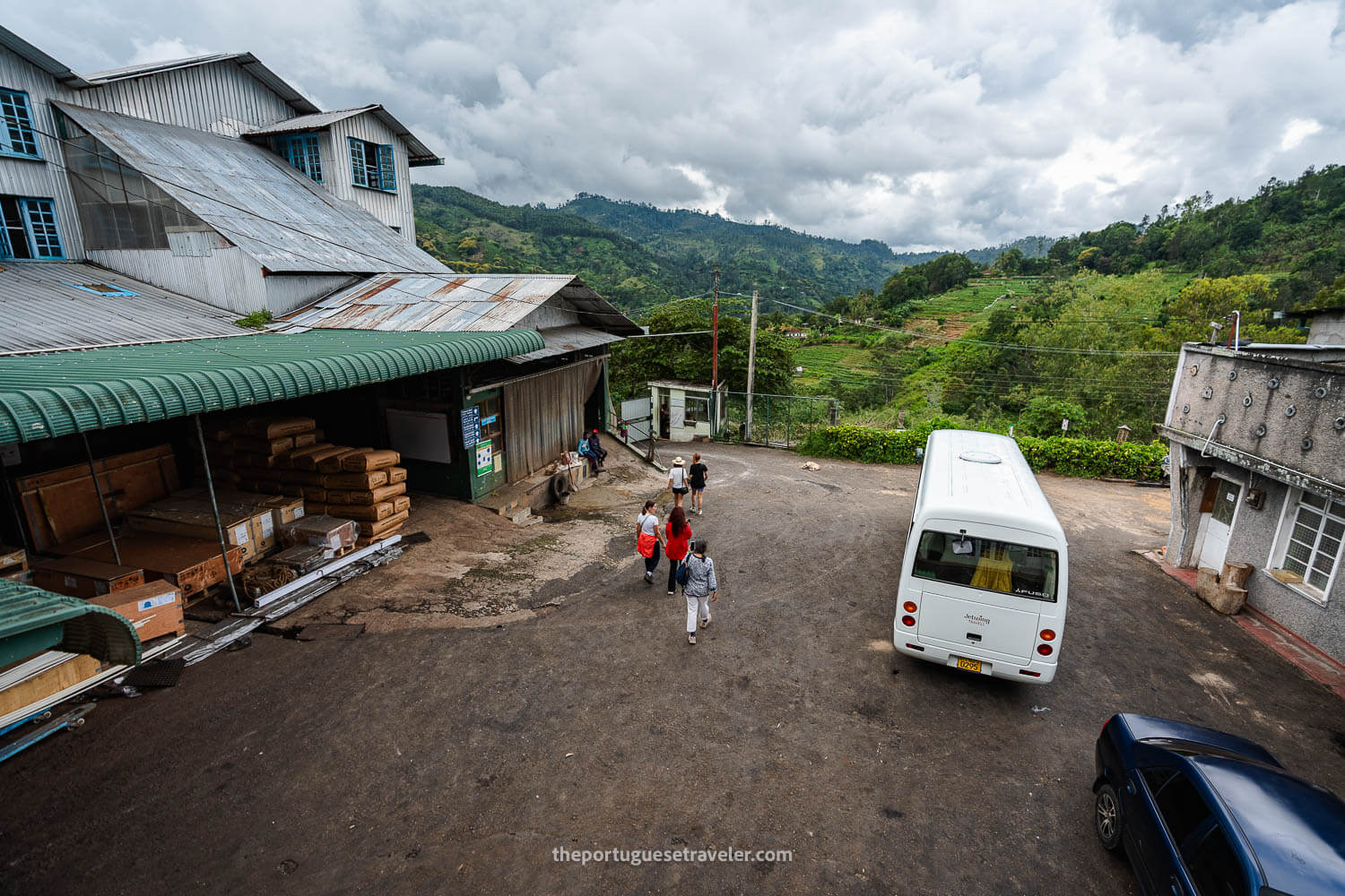 Our private shuttle at the entrance of the Ceylon Tea Halpewatte Factory