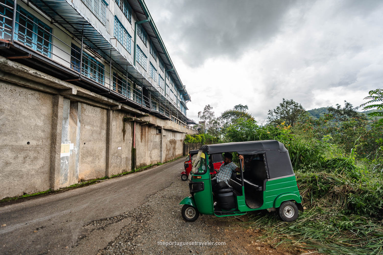 A tuktuk at the Halpewatte Tea Factory in Ella, Sri Lanka