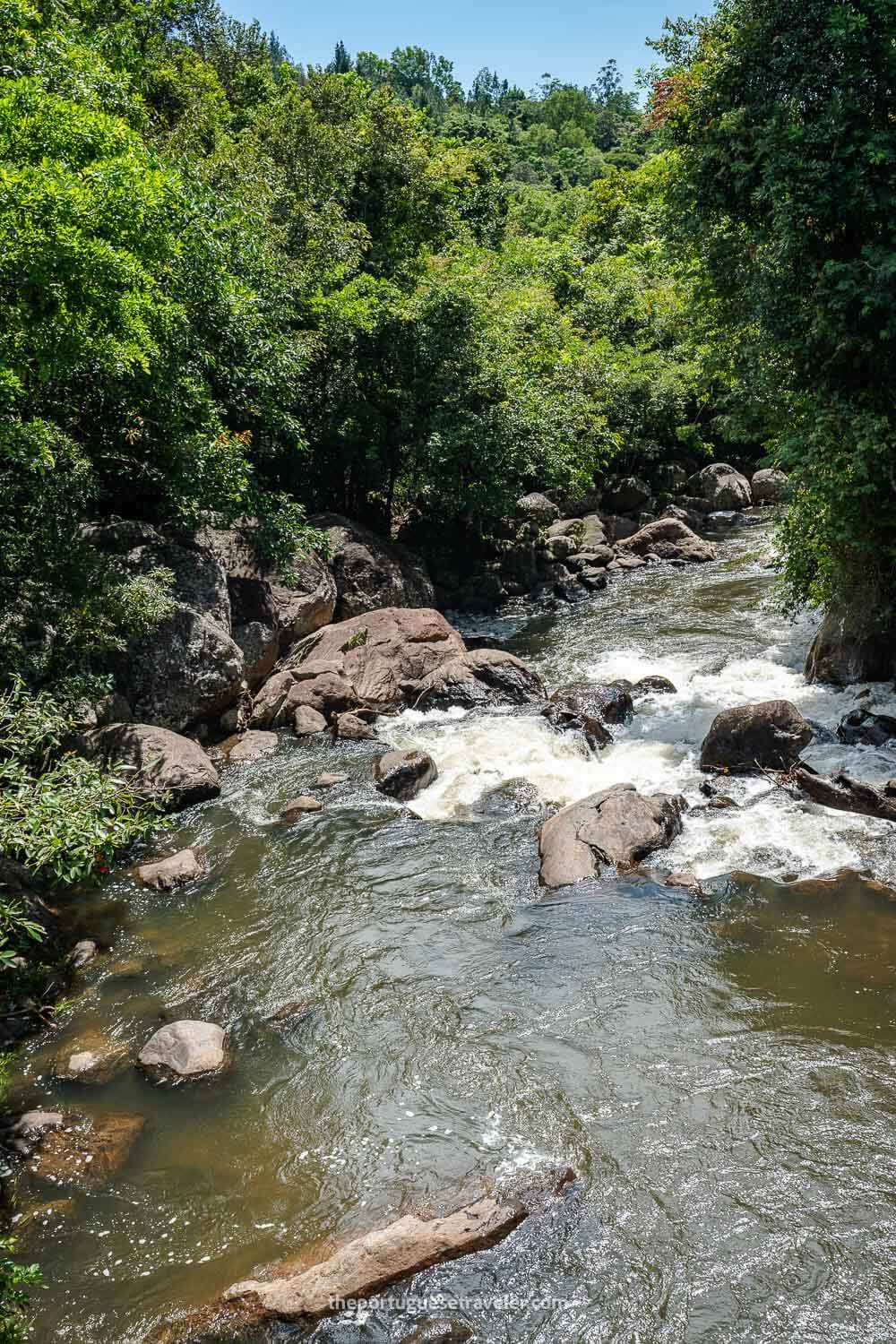 The waterfall next to the lodge