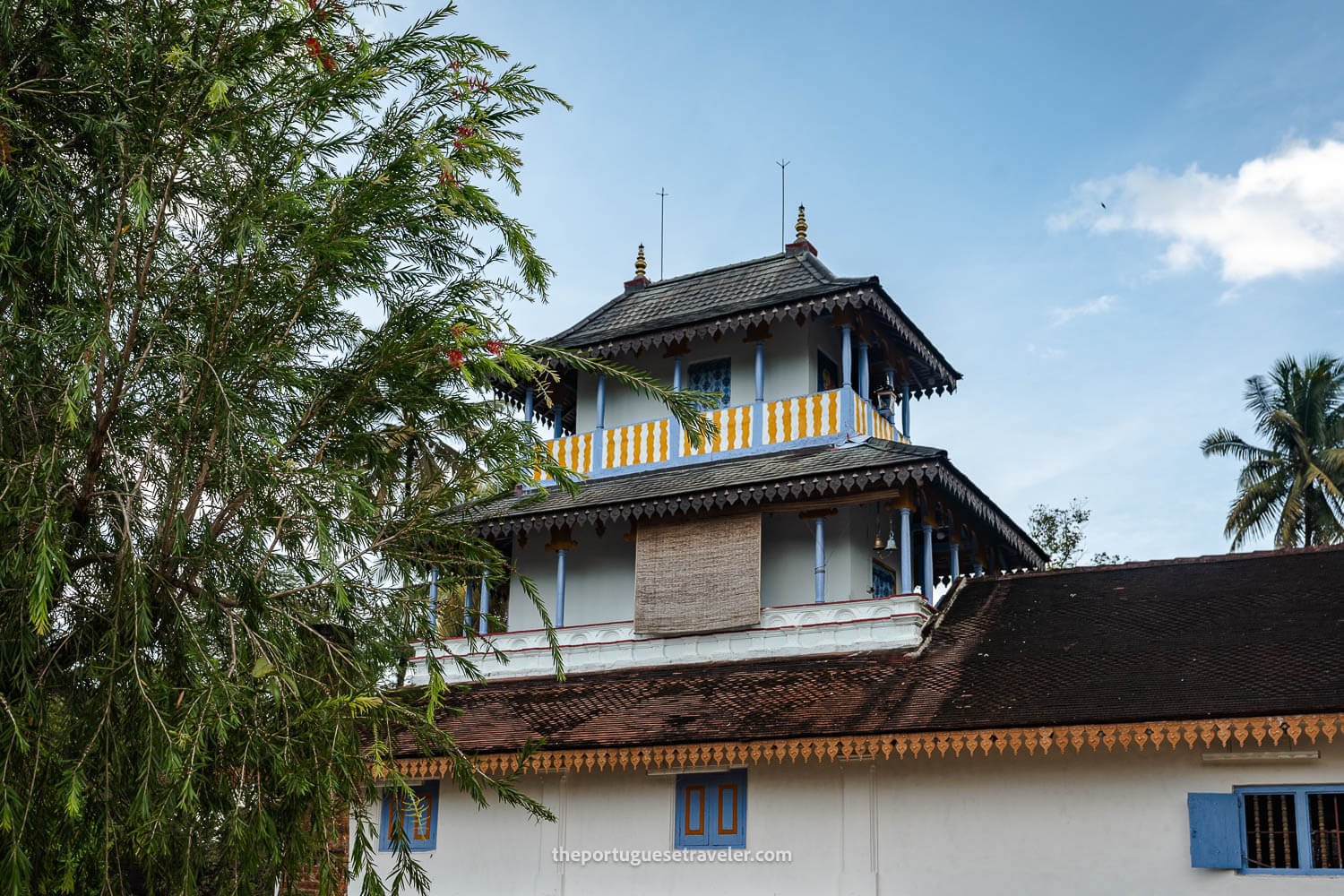 The main temple's facade inside the Maha Saman Dewalaya Temple in Ratnapura