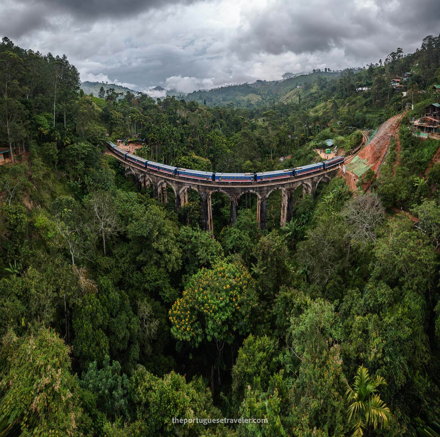 A panorama of the Nine Arches Bridge in Ella, Sri Lanka