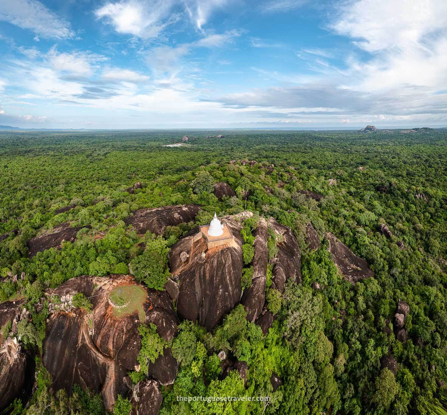 A drone shot over the temple near the Sithulpawwa Rock Temple