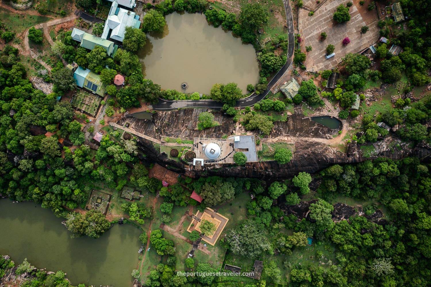 A top-view shot of the Sithulpawwa Rock Temple