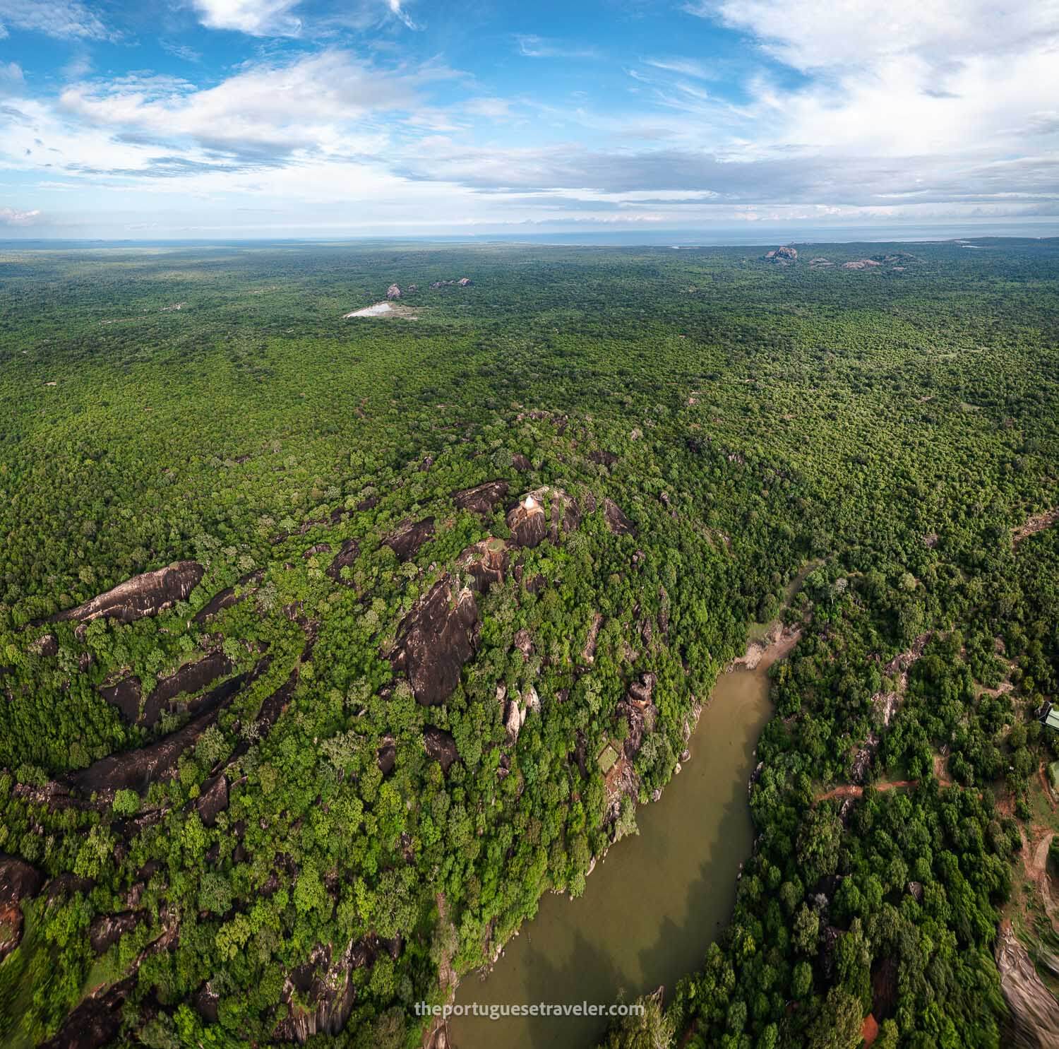 A panorama of the Sithulpawwa Rock Temple's surroundings inside the Yala National Park