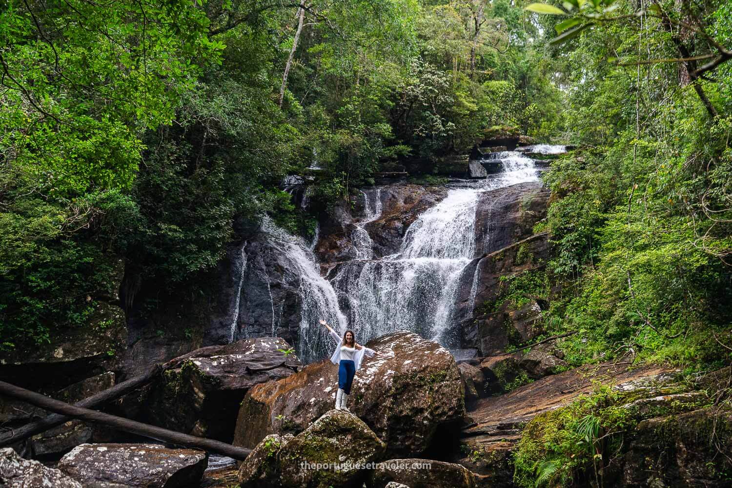 Andreia at the Waterfall in the Sinharaja Forest Reserve