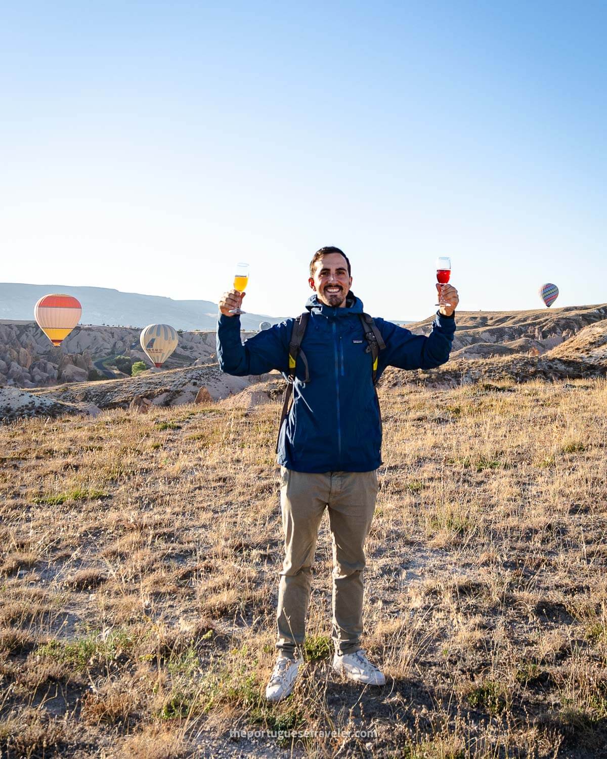 Champagne toast at the end of the hot air balloon tour in Cappadocia