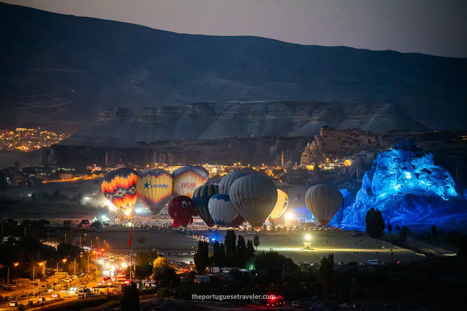 The hot air balloons light show on the previous day