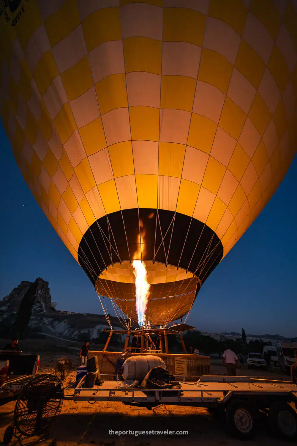 A hot air balloon inflation process