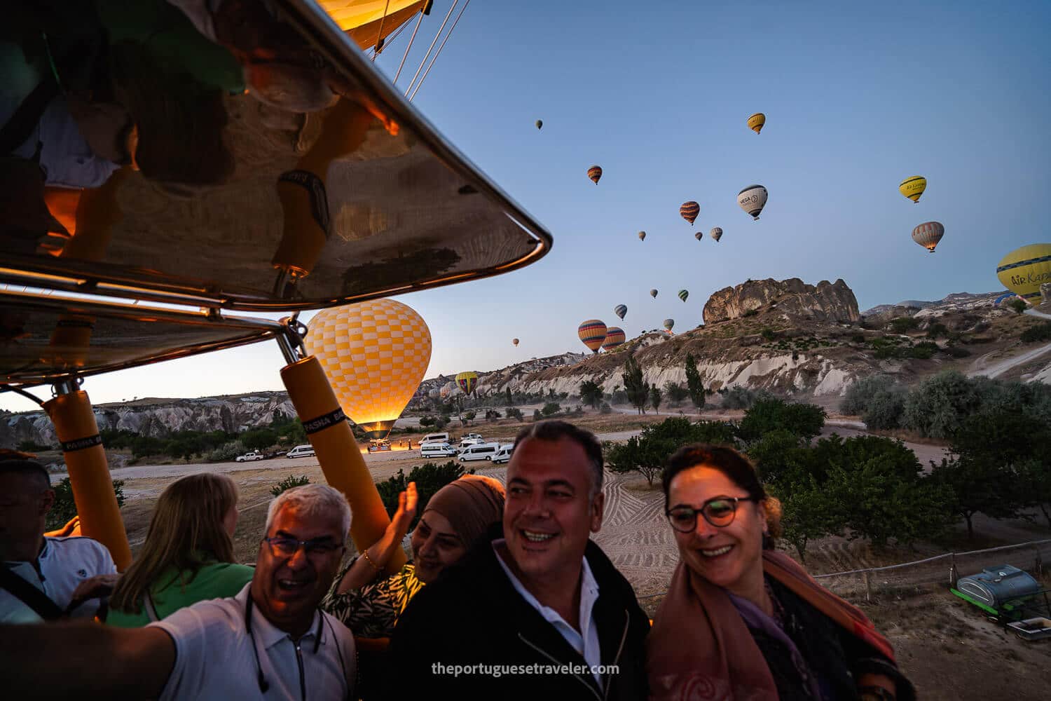 The group taking selfies at lift off