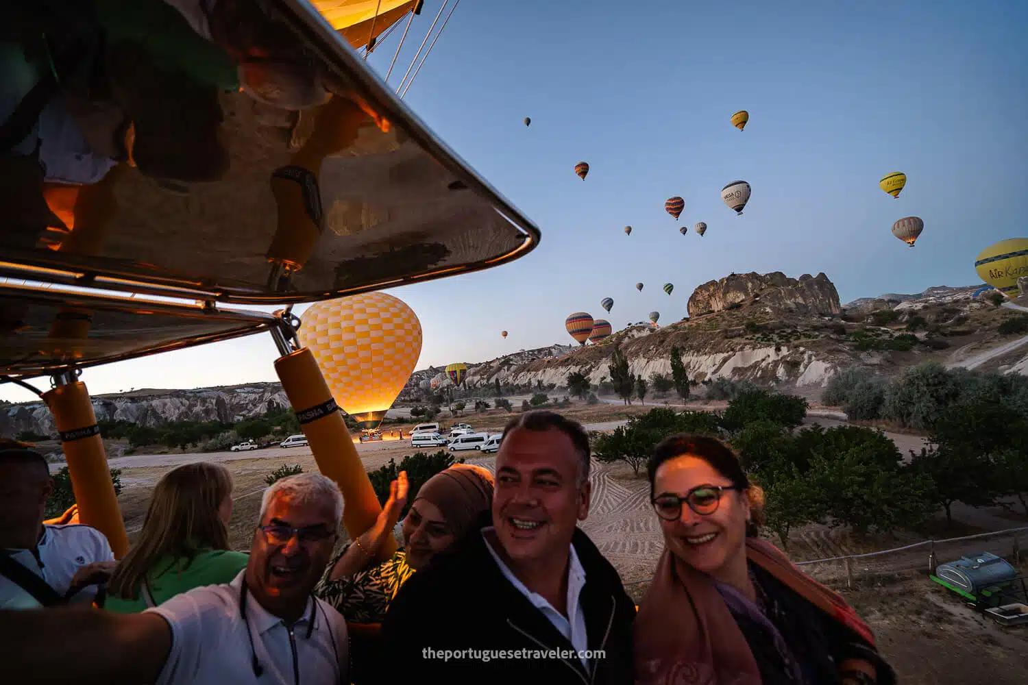The group taking selfies at lift off