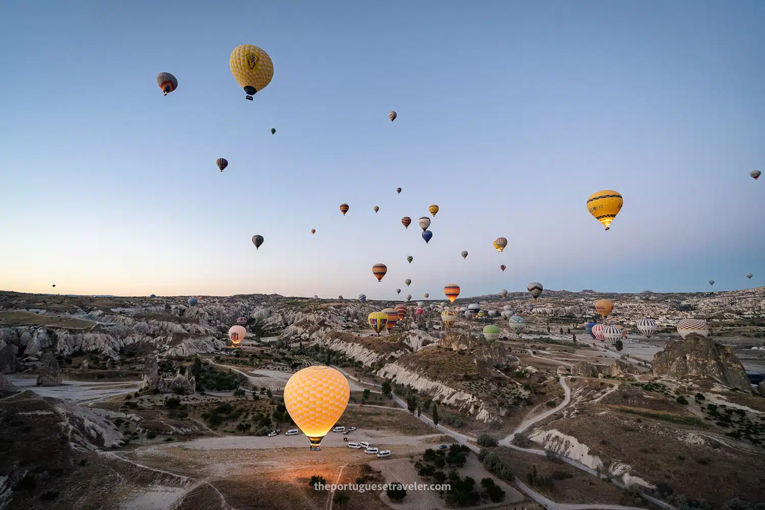 The balloons starting to lift-off