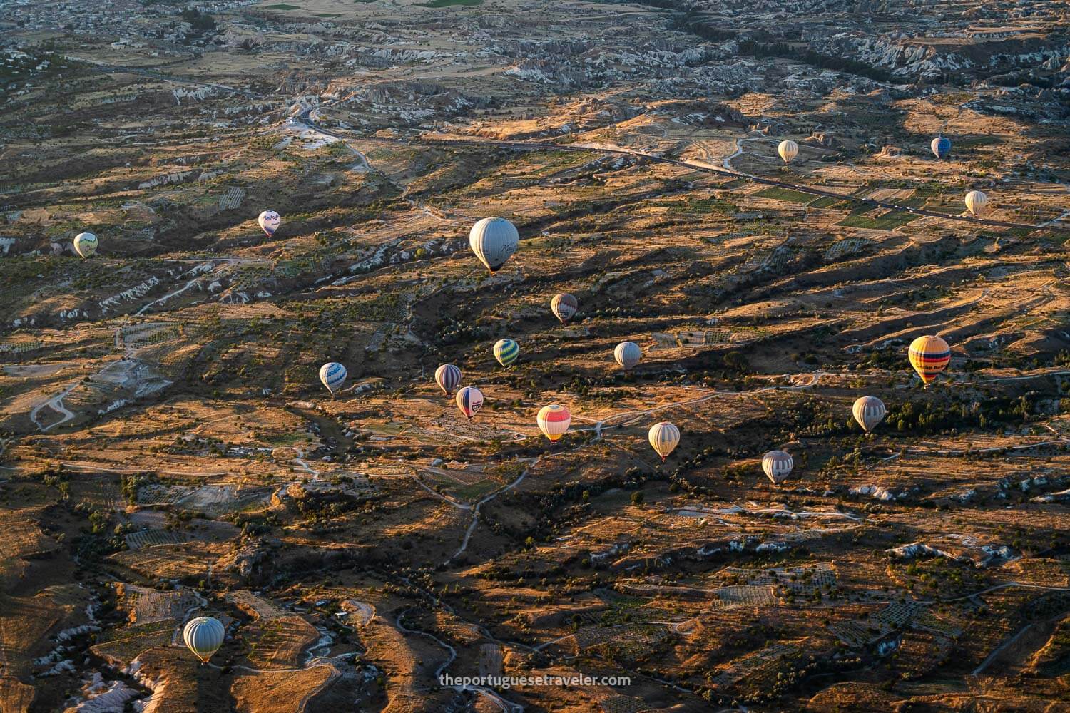 Balloons with the rugged terrain as background