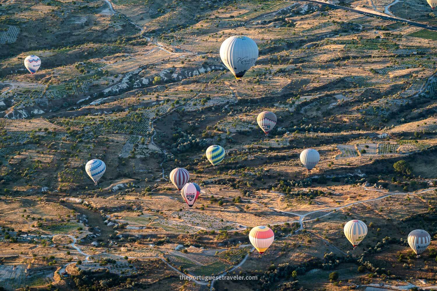 Balloons with the rugged terrain as background