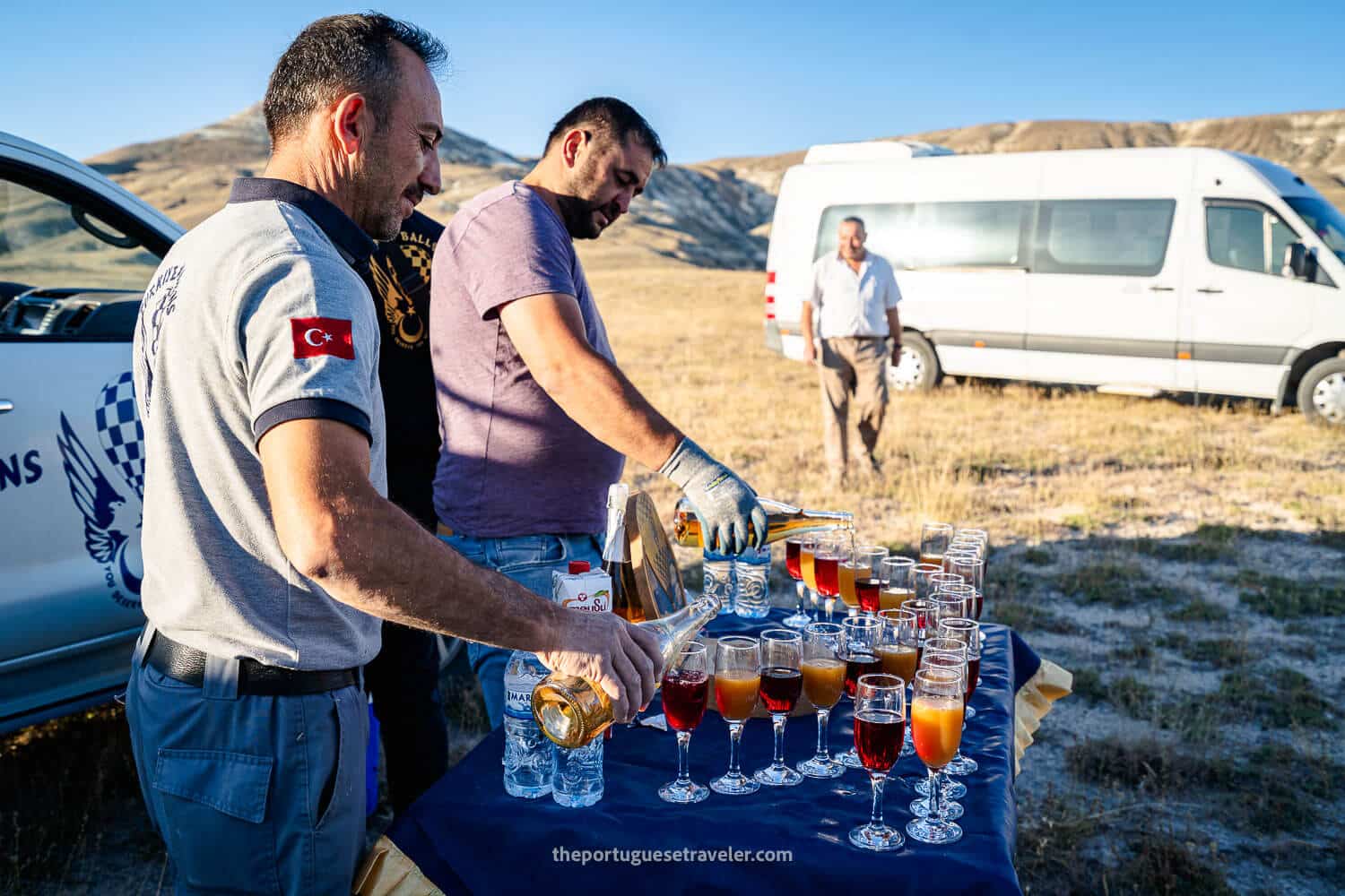 The champagne table at the end of the hot air balloon flight in Cappadocia