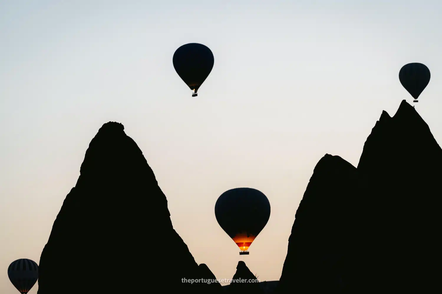 The hot air balloons silhouette in Cappadocia