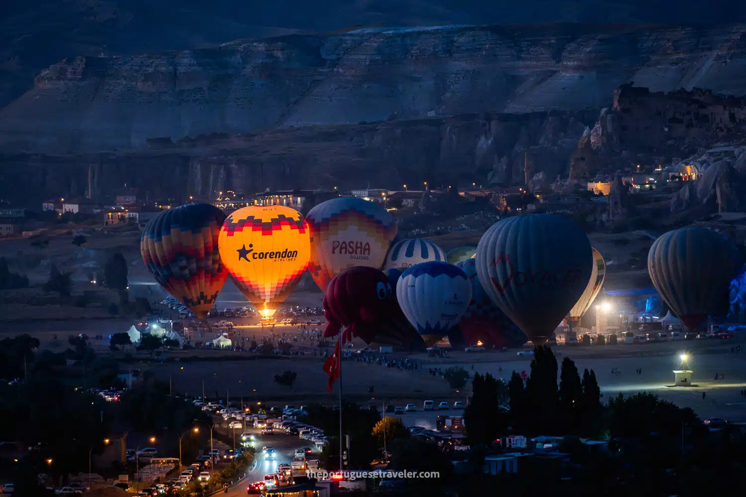 The hot air balloons light show on the previous day