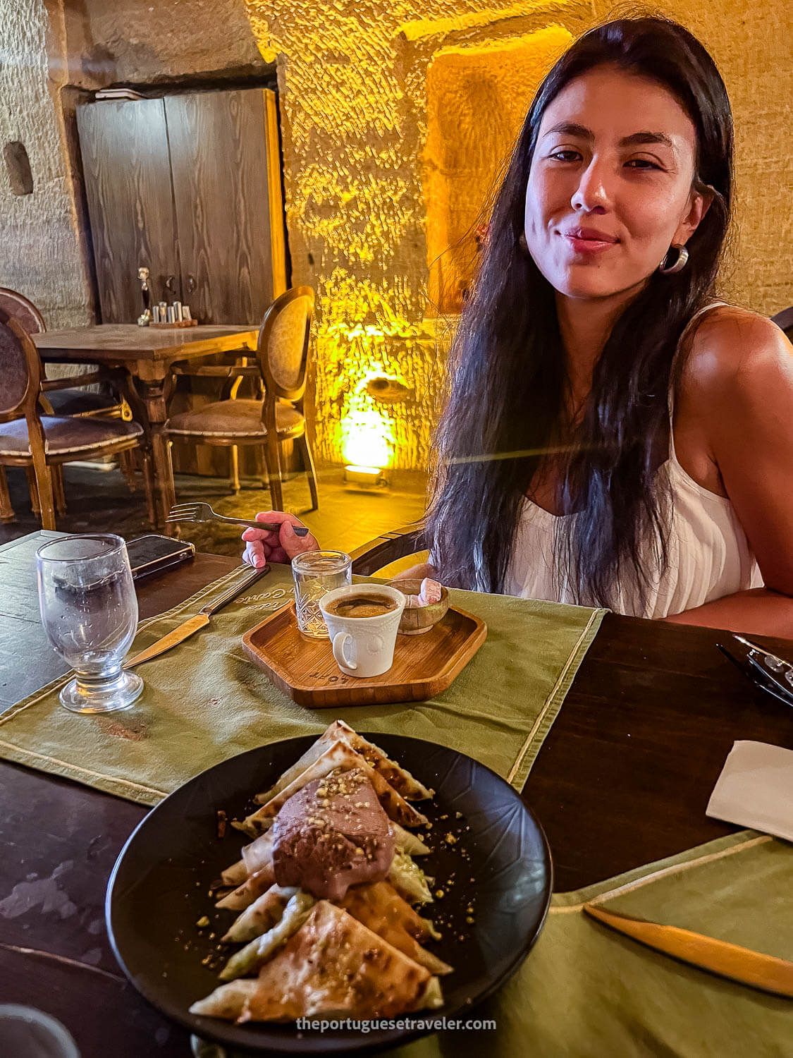 A delicious desert with pistachio, chocolate ice cream and Turkish coffee