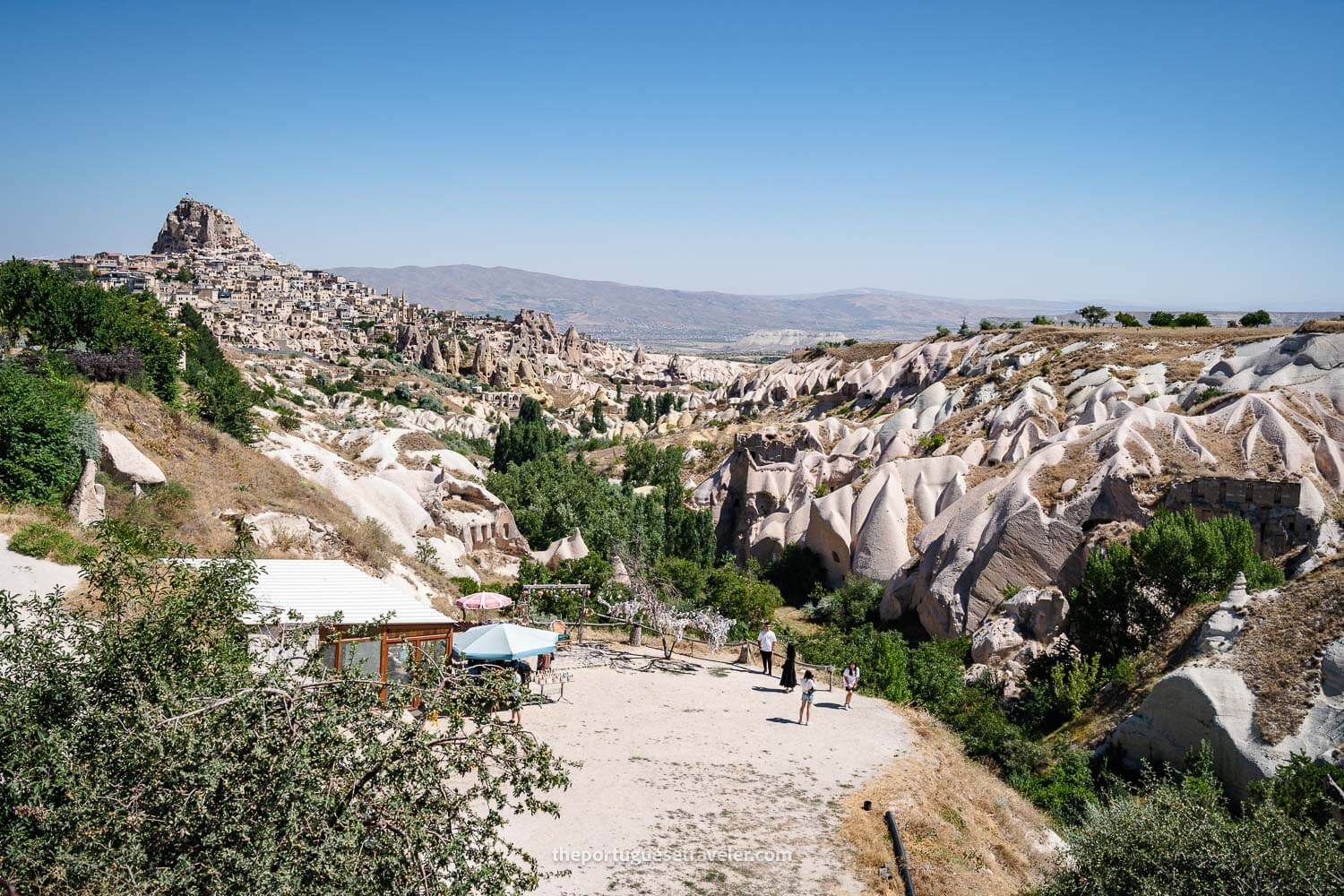 The Pidgeon Valley Viewpoint with the Uchisar Castle on the far left side, on the Cappadocia Green Tour