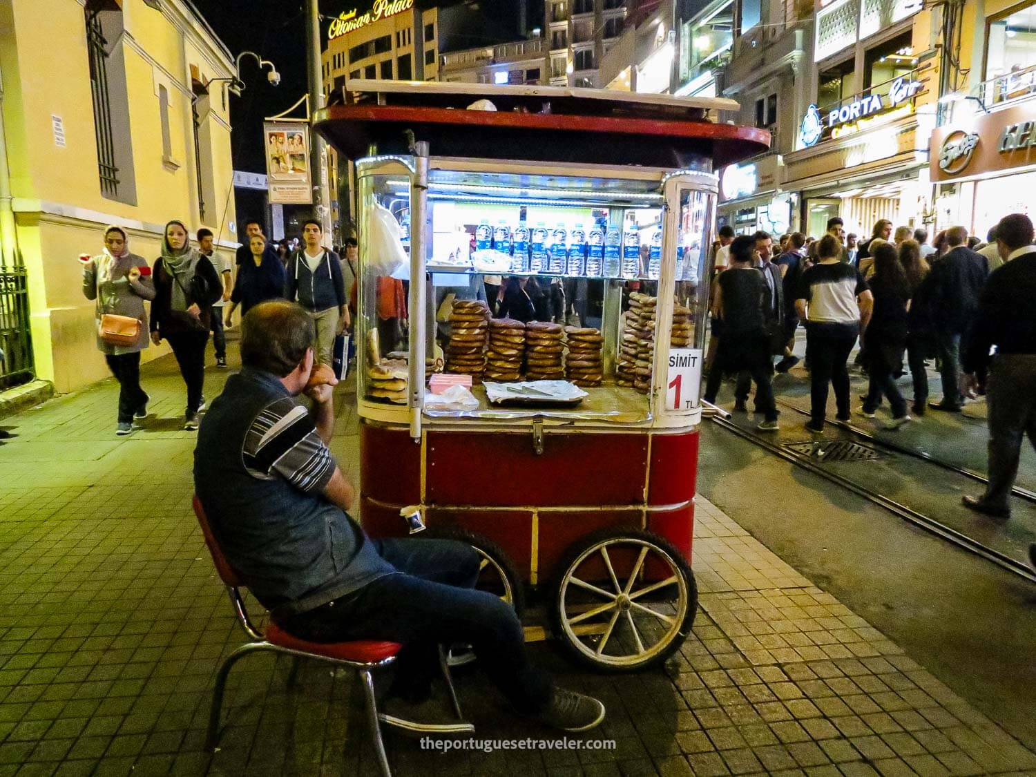 A Simit vendor in Istiklal Caddesi in Istanbul