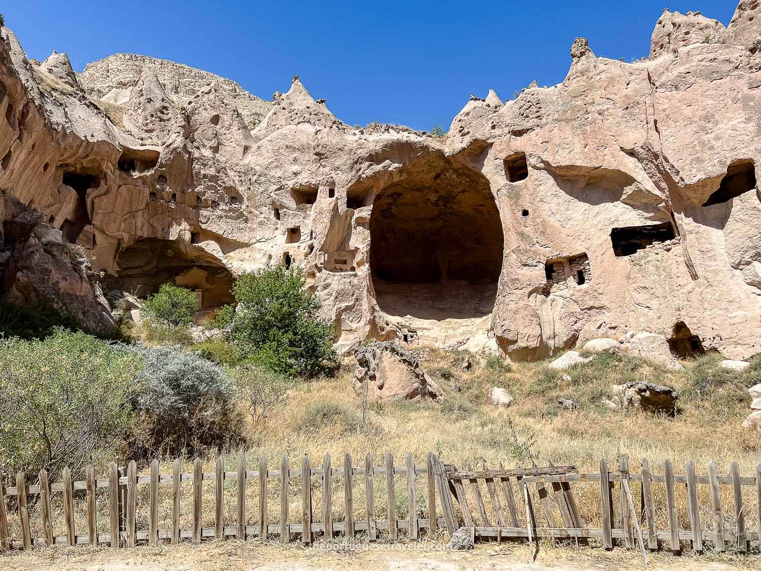 The openings on the rock at the Zelve Open Air Museum