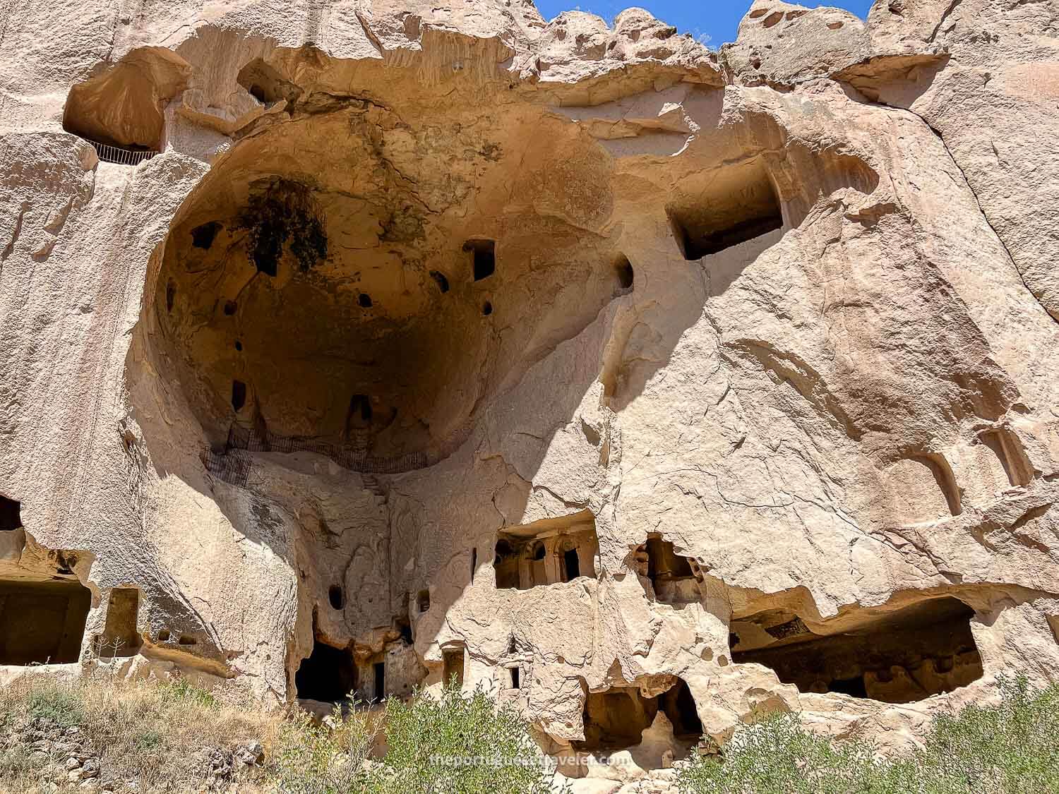 The openings on the rock at the Zelve Open Air Museum