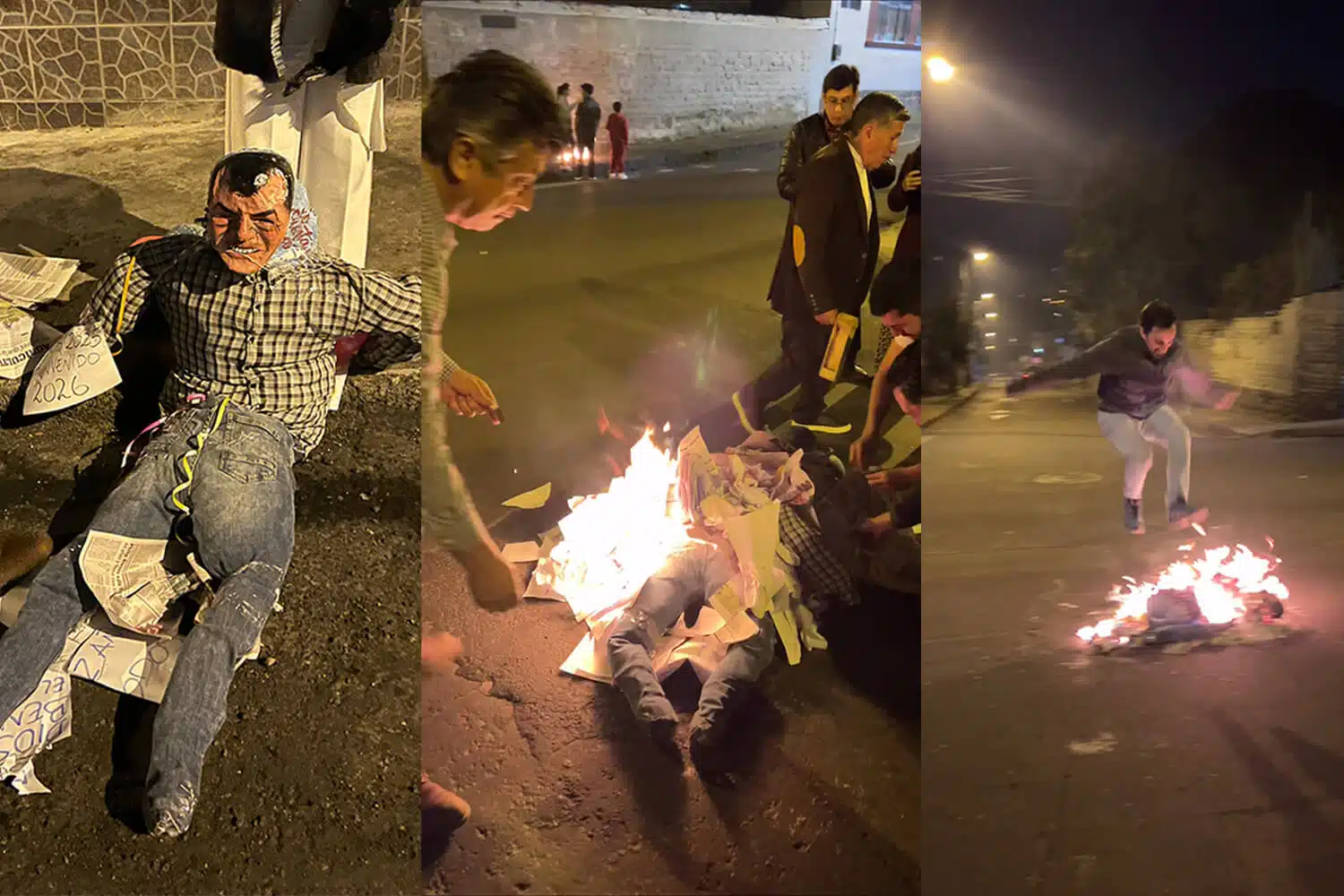 Saying goodbye to the past year by burning and jumping over a Monigote