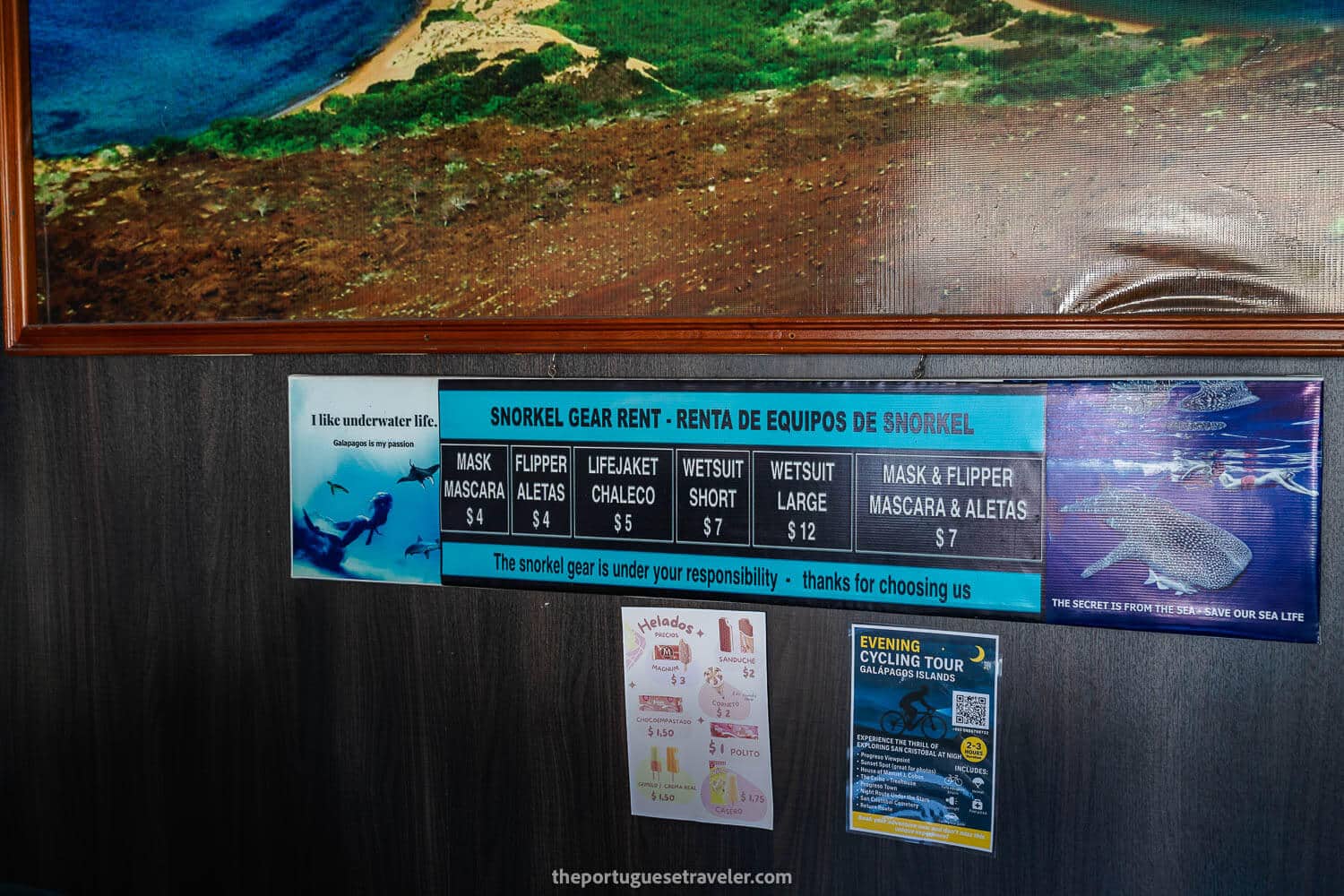 The prices for snorkeling gear rentals in San Cristobal - Galapagos Trip Cost