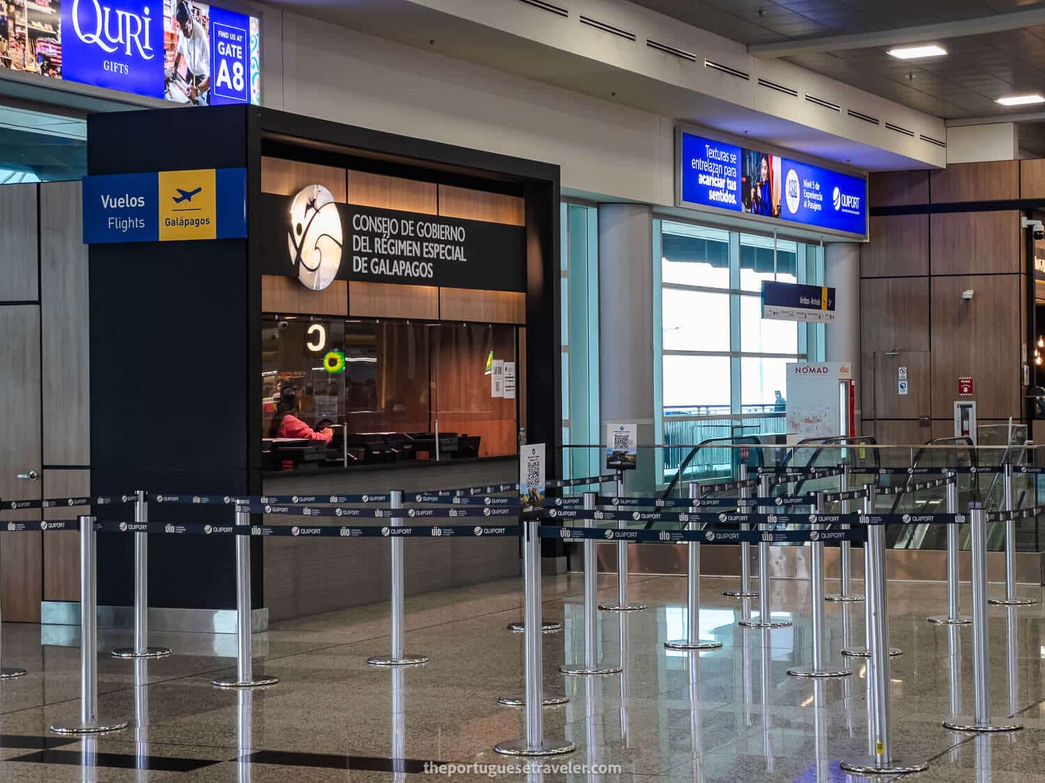 TCT control queue in Quito - you can scan the QR Code and connect to the Wifi at the airport to fill it up
